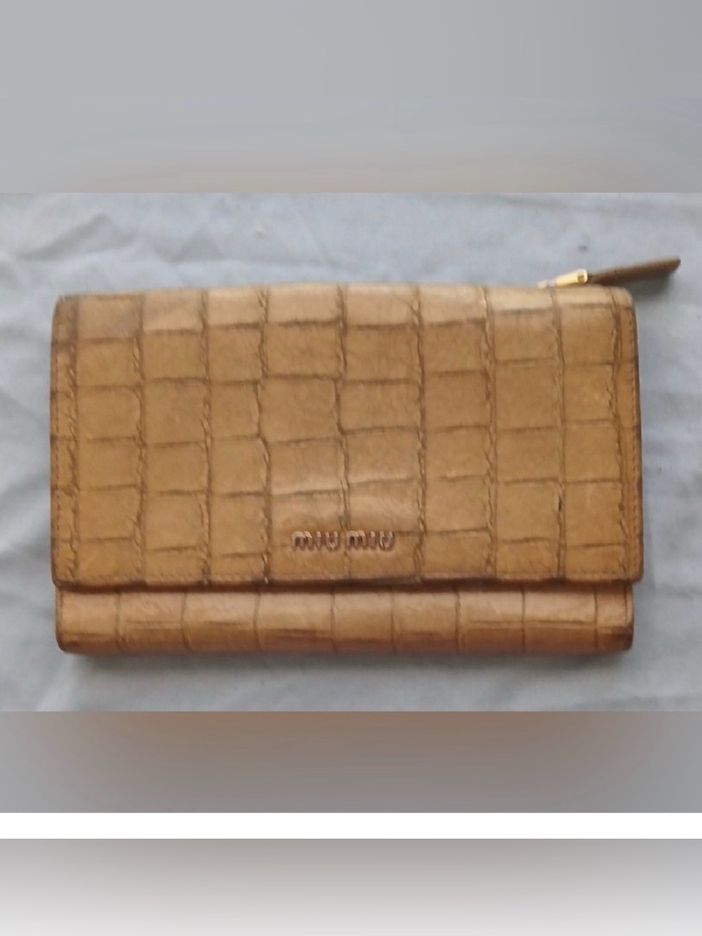 Miu Miu Tan Croc-Embossed Wallet